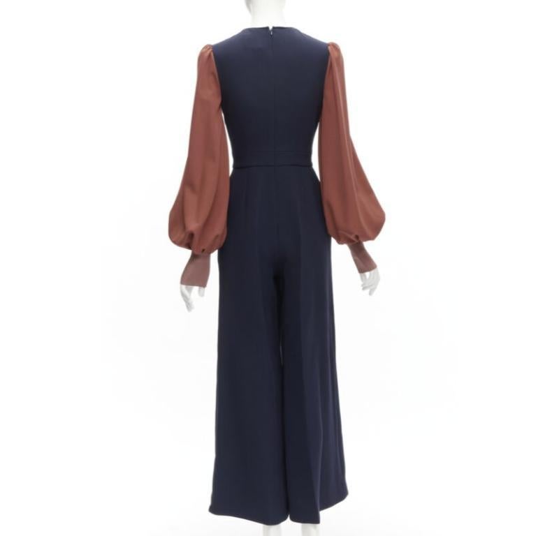 Women's ROKSANDA navy brick red puff sleeve keyhole neckline wide leg jumpsuit UK6 XS For Sale