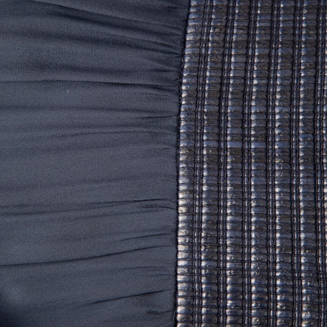 Black Roksanda Navy Wool Pleated Raffia Detail Dress Size L For Sale