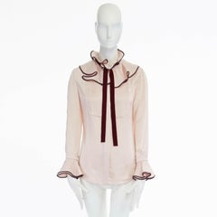 ROKSANDA pink raw hammered silk ruffle collar flared sleeve shirt top UK6 XS