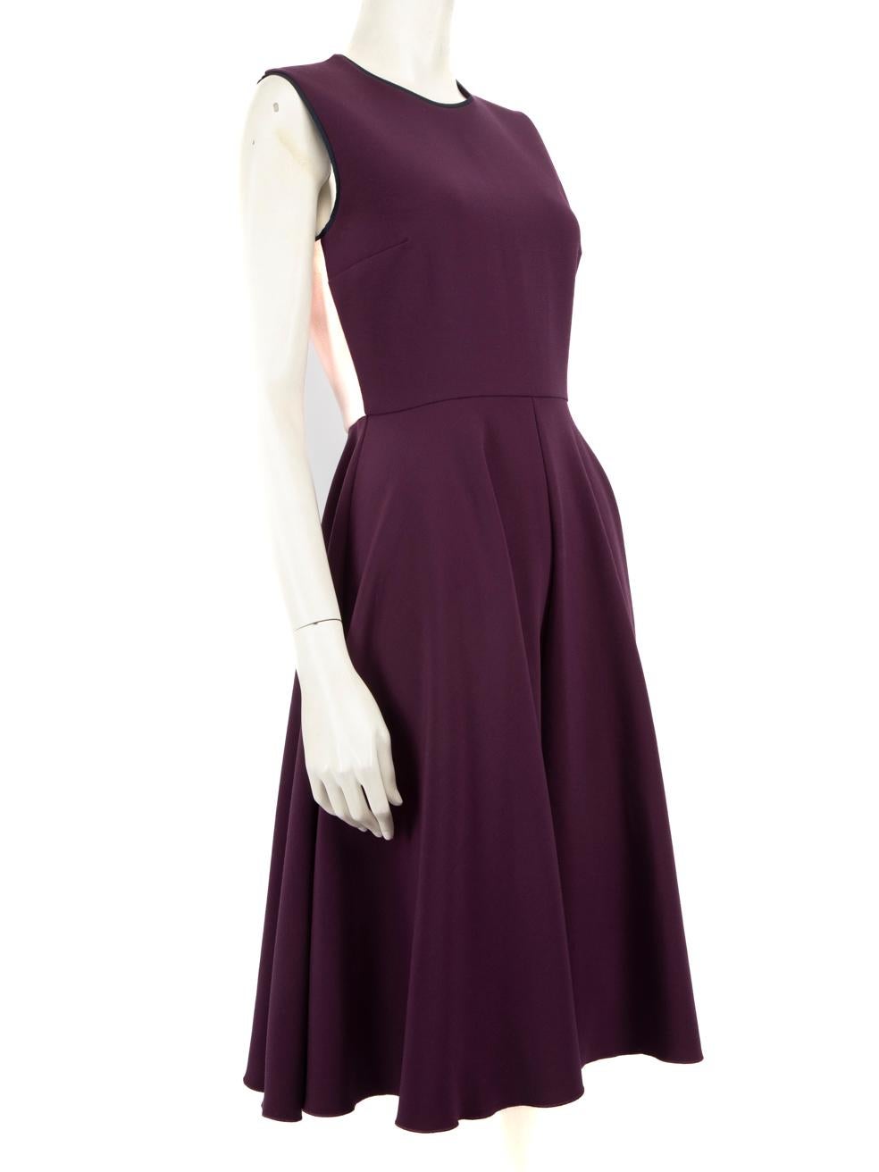 CONDITION is Very good. Hardly any visible wear on this used Roksanda designer resale item.
  
  Details
  
  
  Purple 
  
  Polyester
  
  Dress
  
  Sleeveless
  
  Knee length
  
  Pink back panel
  
  Flared skirt
  
  Round neck
  
  Back zip