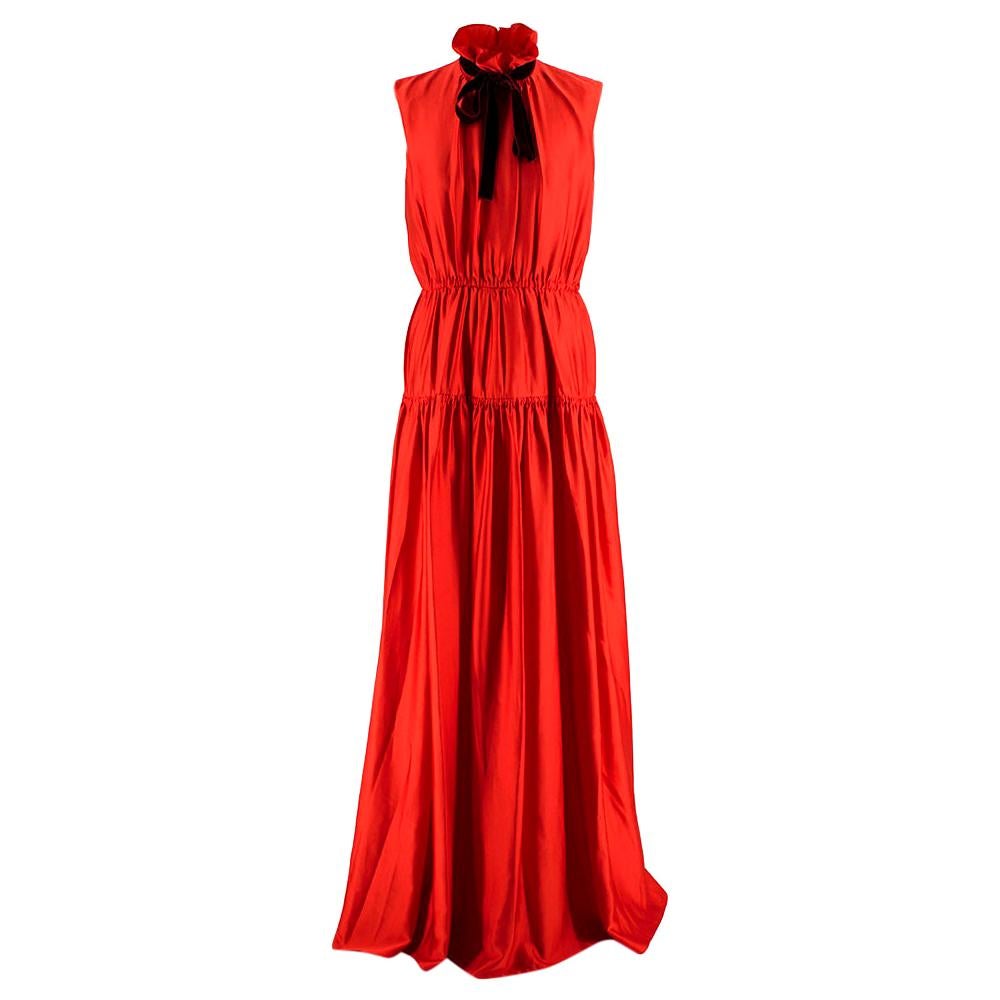 Roksanda Red Giona Tiered Ruffle Neck Maxi Gown - Size US 6