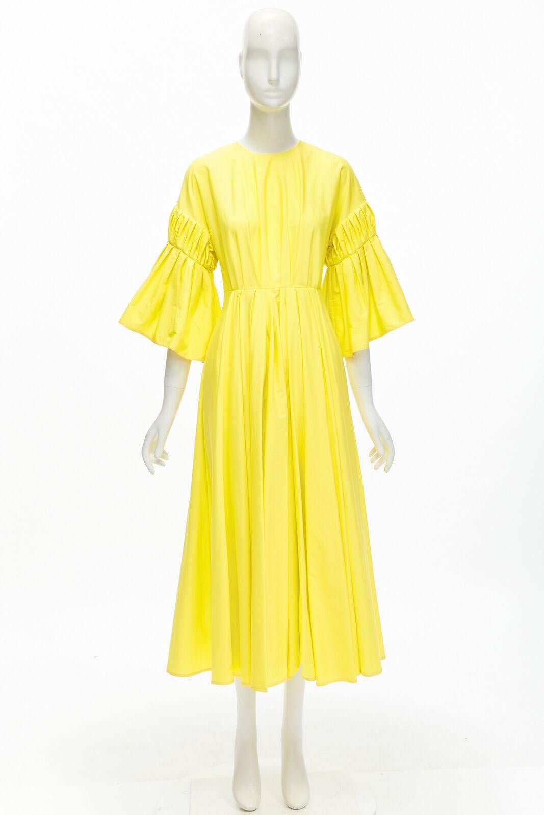 ROKSANDA sunshine yellow cotton origami pleat flared sleeves A-line dress UK6 XS For Sale 5