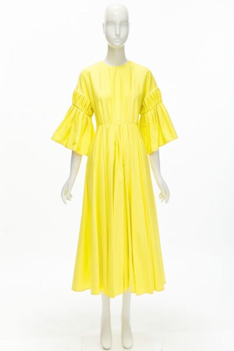 Roksanda sunshine yellow cotton origami pleat flared sleeves A-line dress UK6 XS en vente 5