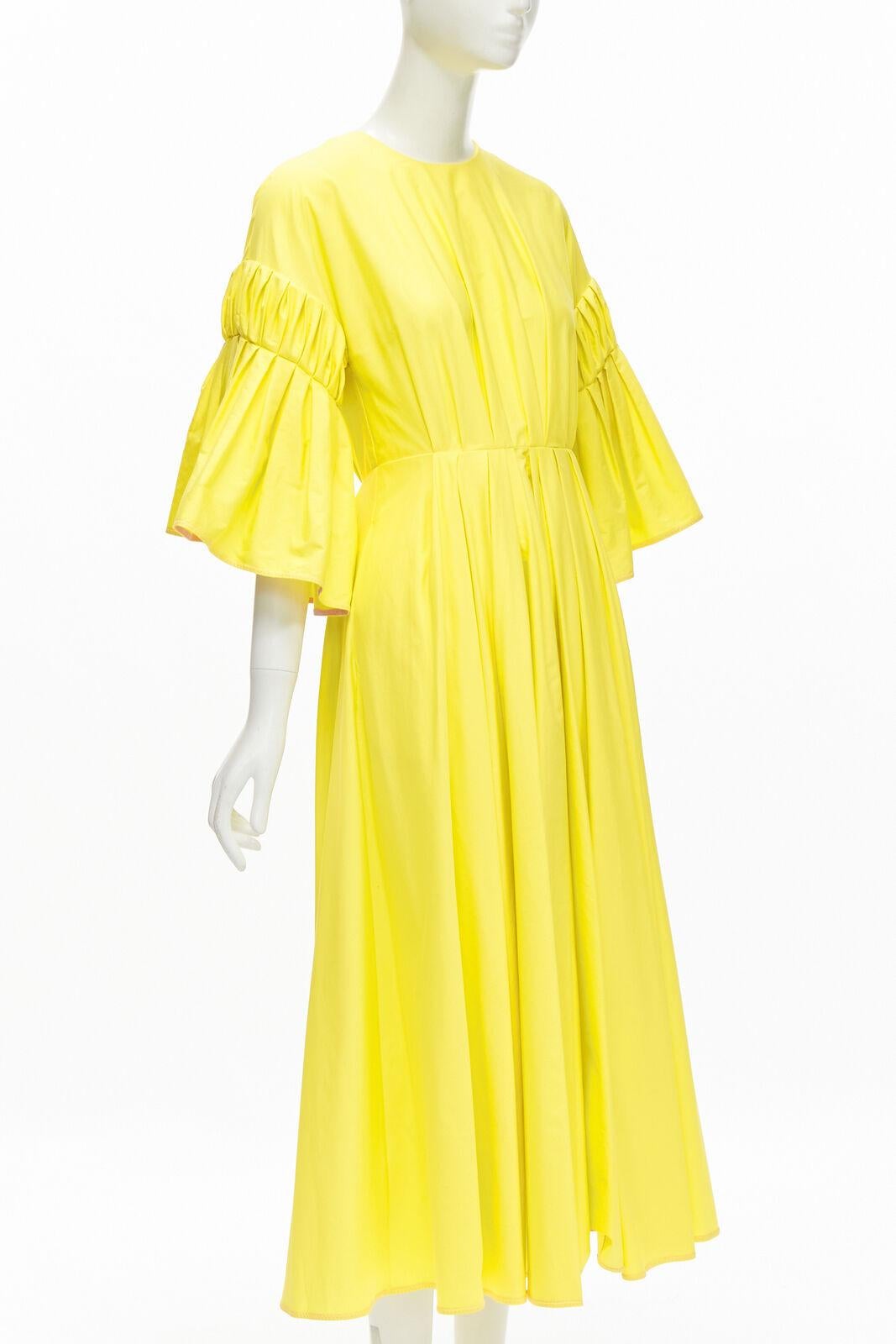 Yellow ROKSANDA sunshine yellow cotton origami pleat flared sleeves A-line dress UK6 XS For Sale