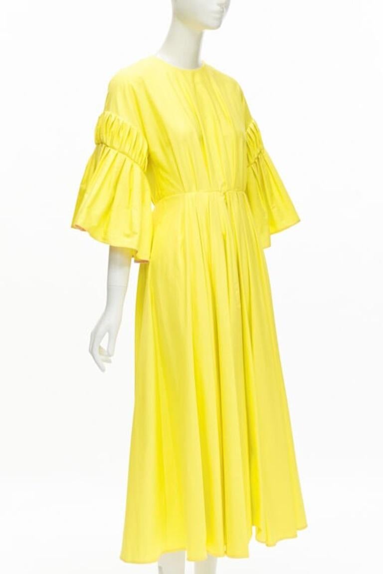 Jaune Roksanda sunshine yellow cotton origami pleat flared sleeves A-line dress UK6 XS en vente
