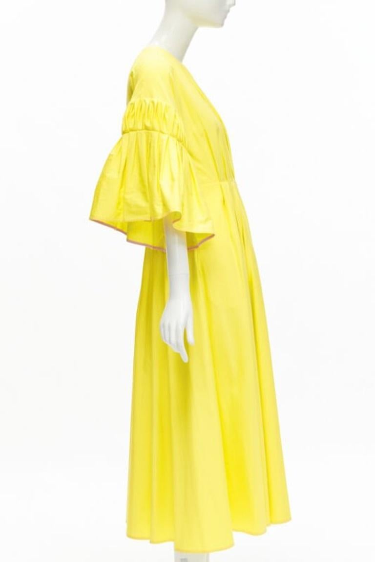Roksanda sunshine yellow cotton origami pleat flared sleeves A-line dress UK6 XS Excellent état - En vente à Hong Kong, NT