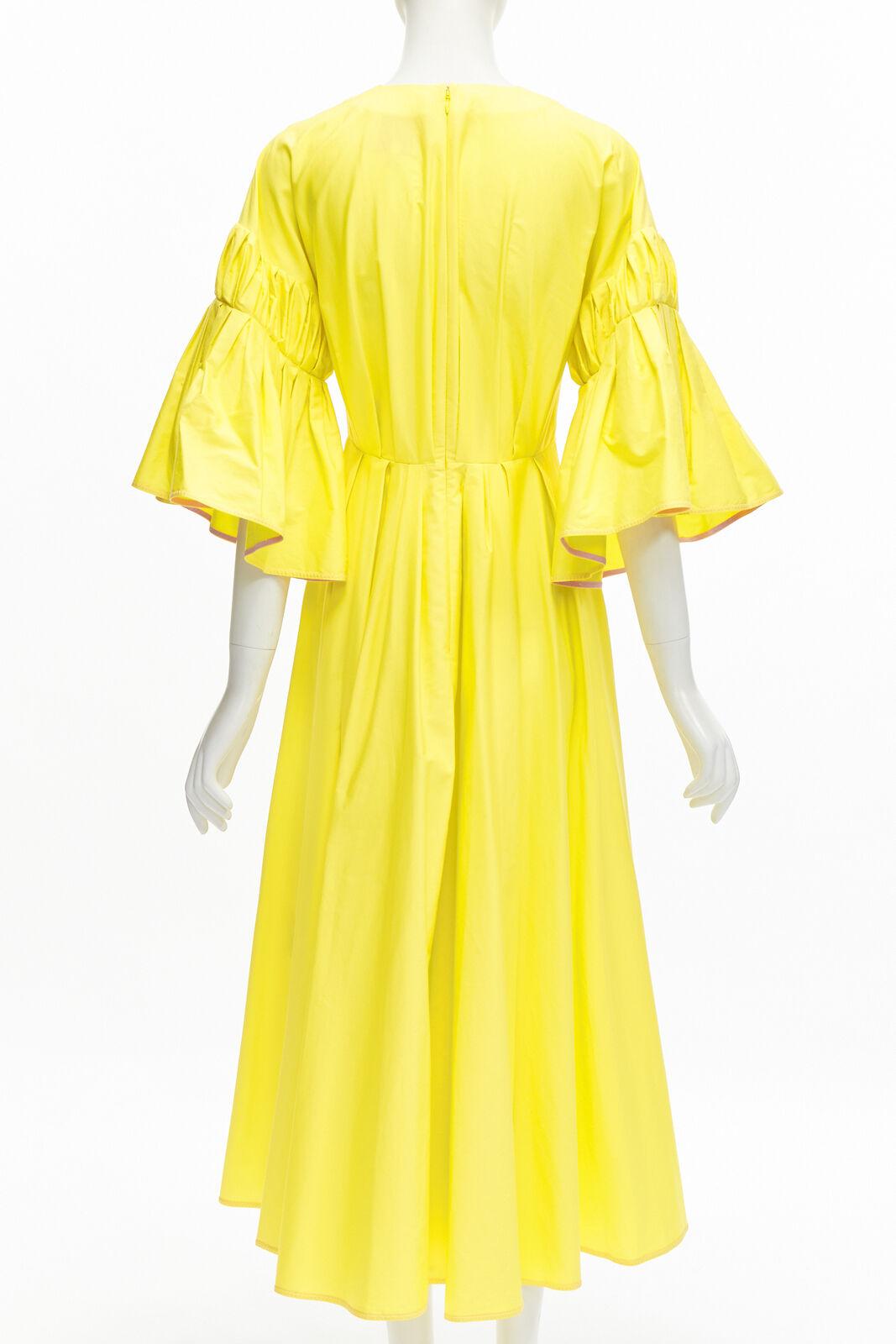 Women's ROKSANDA sunshine yellow cotton origami pleat flared sleeves A-line dress UK6 XS For Sale