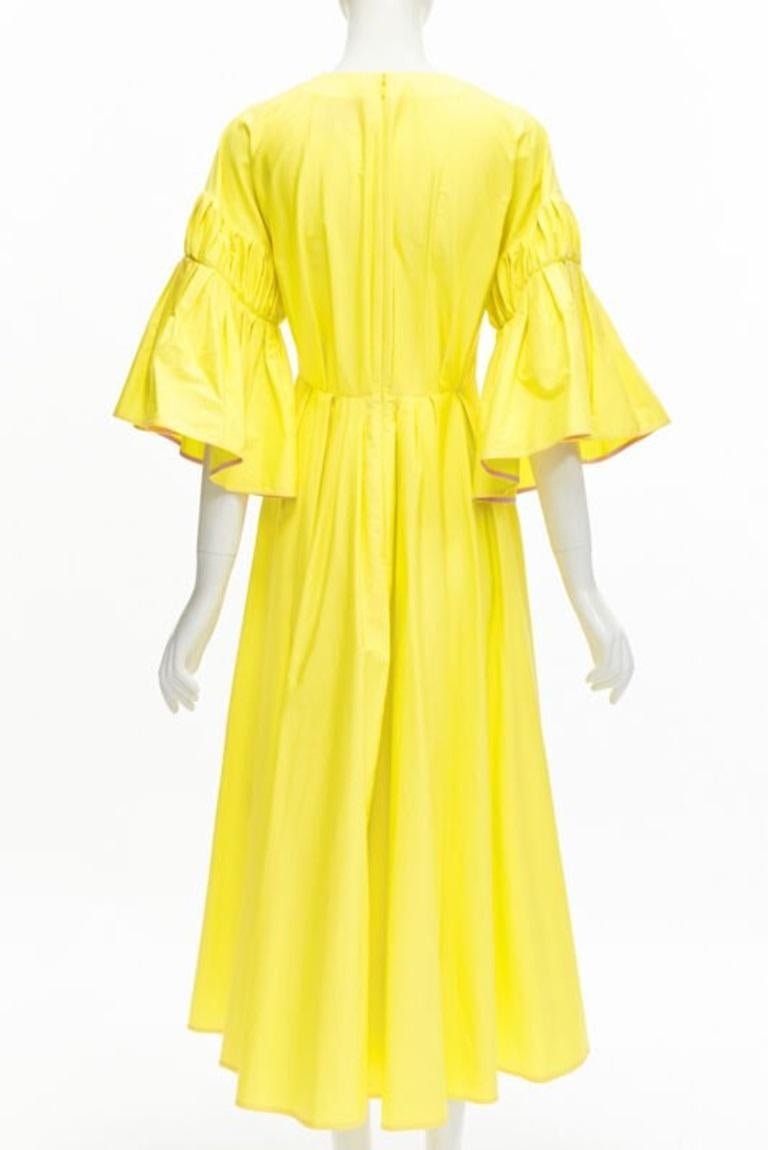 Roksanda sunshine yellow cotton origami pleat flared sleeves A-line dress UK6 XS Pour femmes en vente