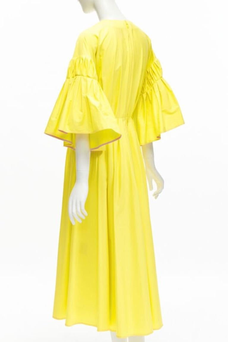 Roksanda sunshine yellow cotton origami pleat flared sleeves A-line dress UK6 XS en vente 1
