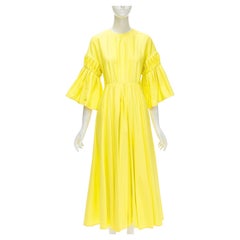 ROKSANDA Sonnenschein gelb Baumwolle Origami Falten ausgestellte Ärmel A-Linien Kleid UK6 XS
