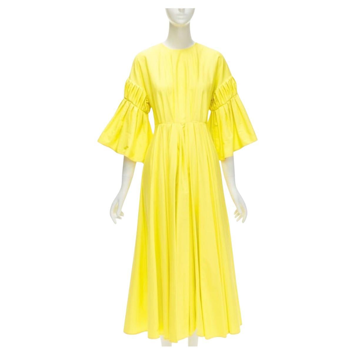 Roksanda sunshine yellow cotton origami pleat flared sleeves A-line dress UK6 XS en vente