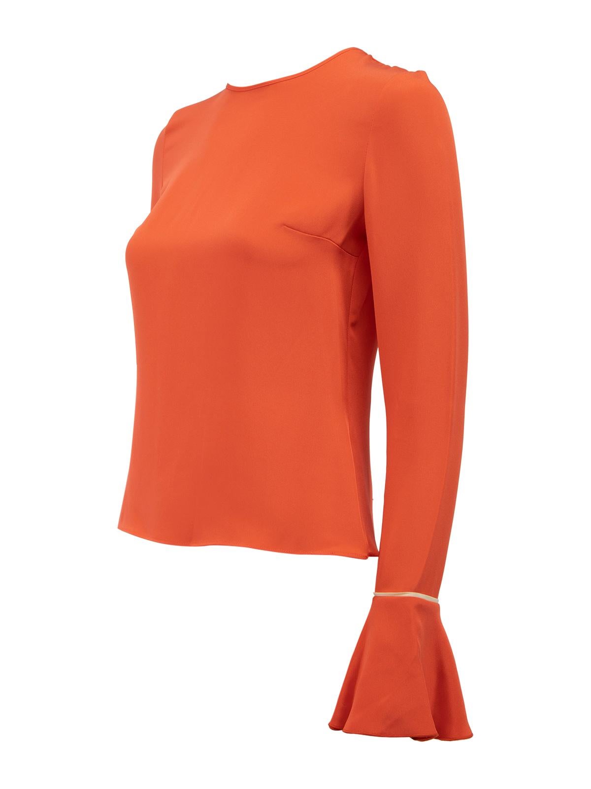 Roksanda Women's Coral Saba Bell Sleeve Silk Top In New Condition For Sale In London, GB
