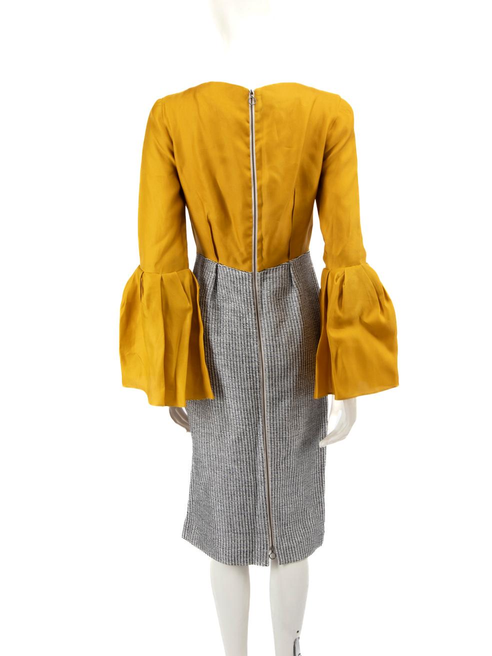 Roksanda Yellow & Grey Midi Dress Size M In Good Condition For Sale In London, GB