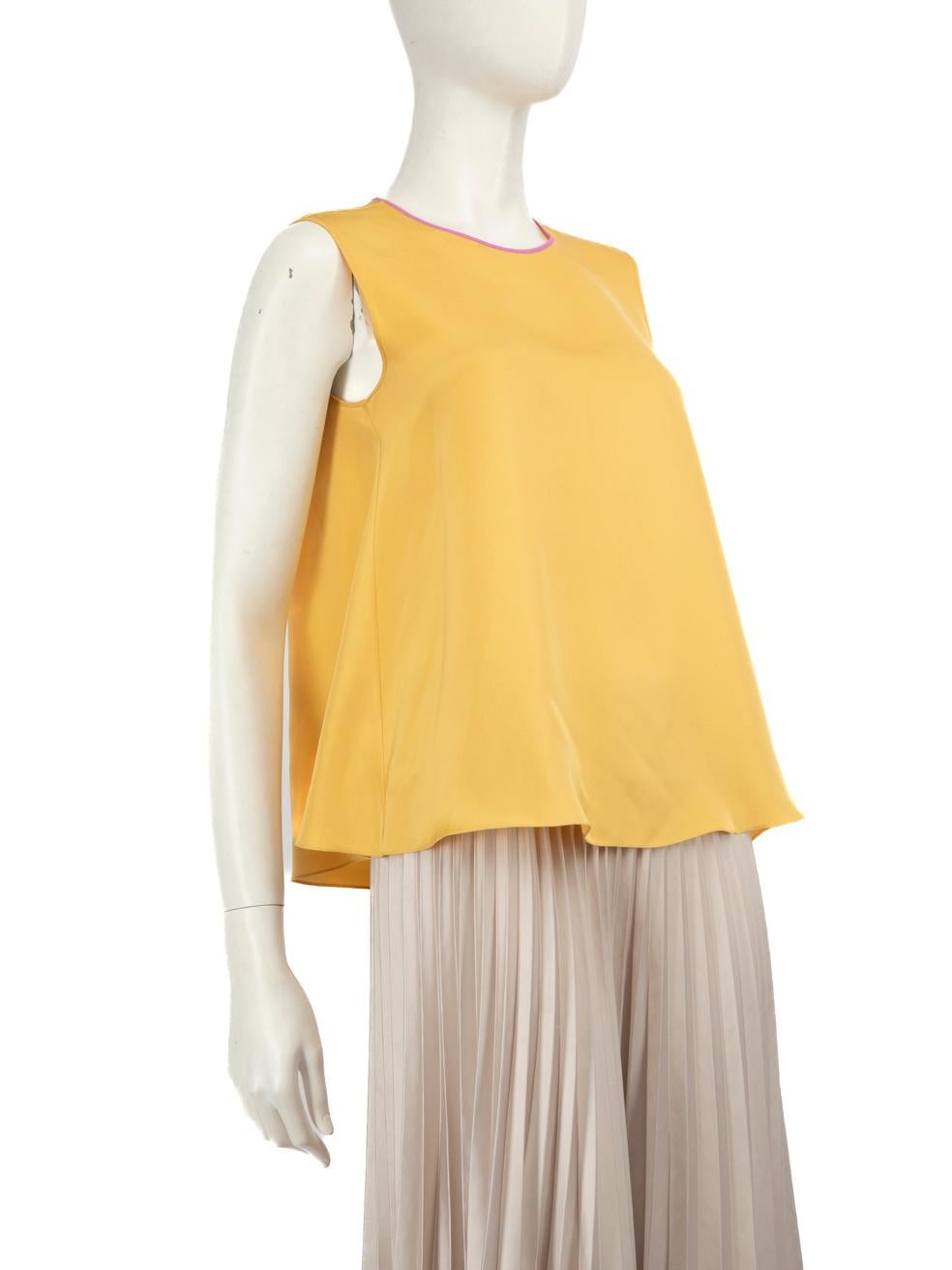 CONDITION is Very good. Minimal wear to the top is evident, there is a mark on the left shoulder and in the lining near the hem on this used Roksanda designer resale item.
 Details
 Yellow
 Silk
 Tank top
 Sleeveless
 Round neck
 Back lace tie
 
 
