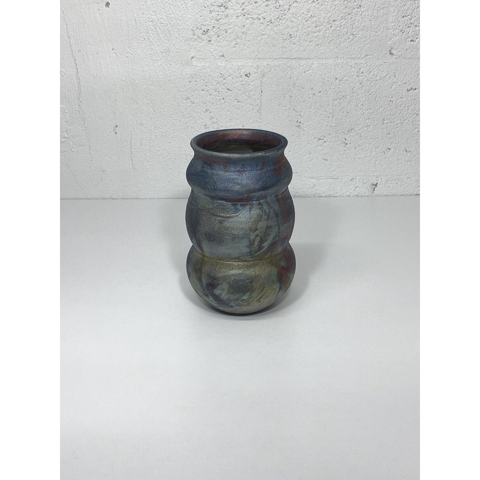 Mid-Century Modern Roku Fired Handmade Ceramic Vase, Artist Signed For Sale