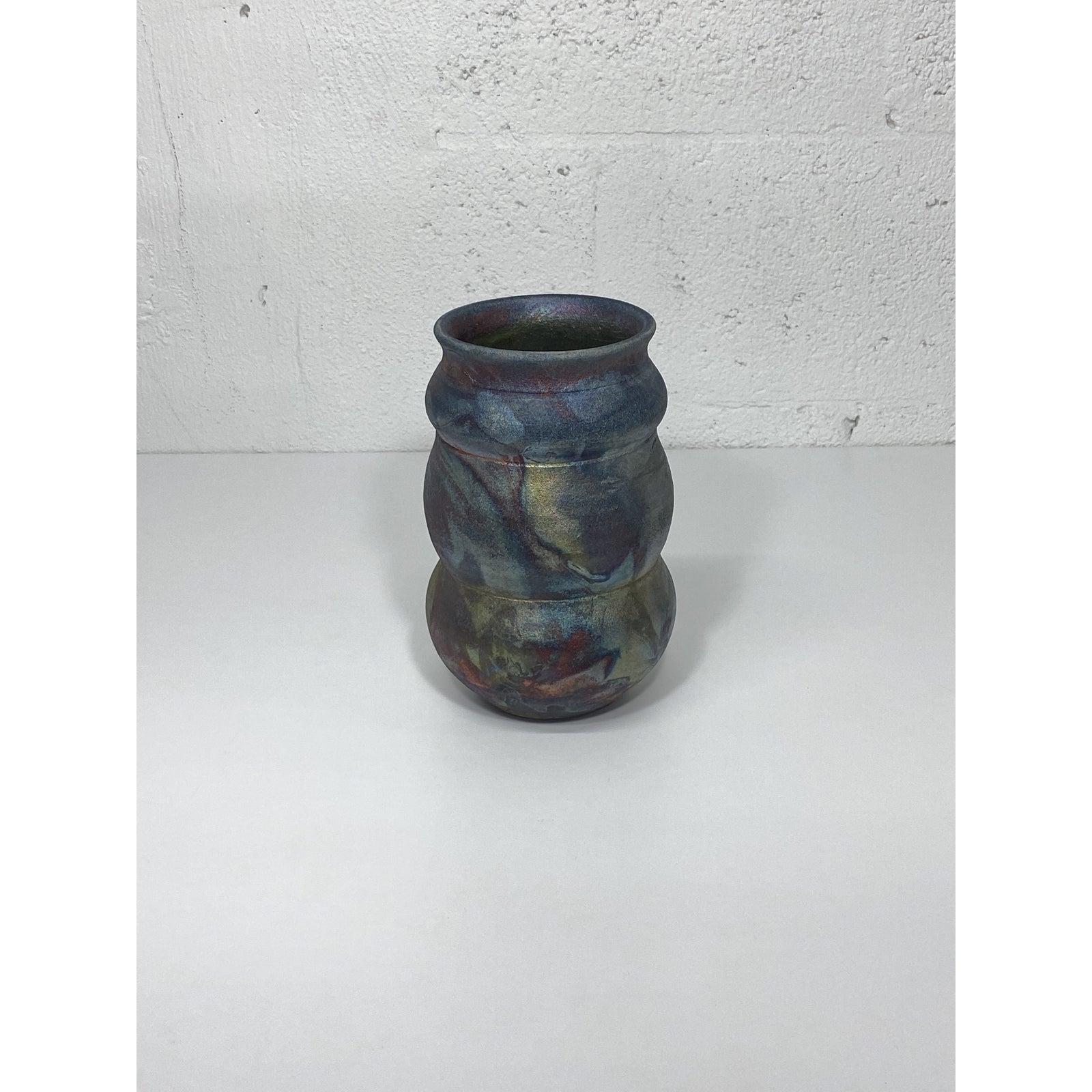 Unknown Roku Fired Handmade Ceramic Vase, Artist Signed For Sale