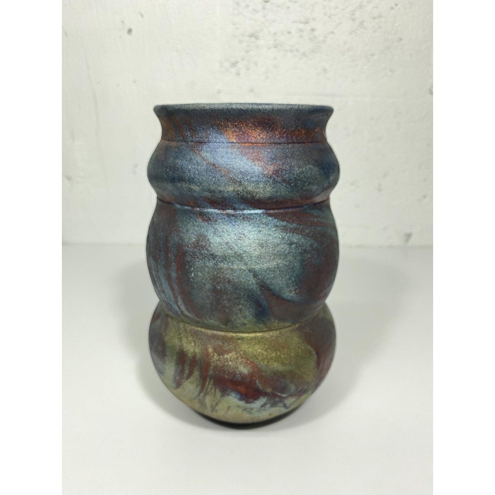 Late 20th Century Roku Fired Handmade Ceramic Vase, Artist Signed For Sale