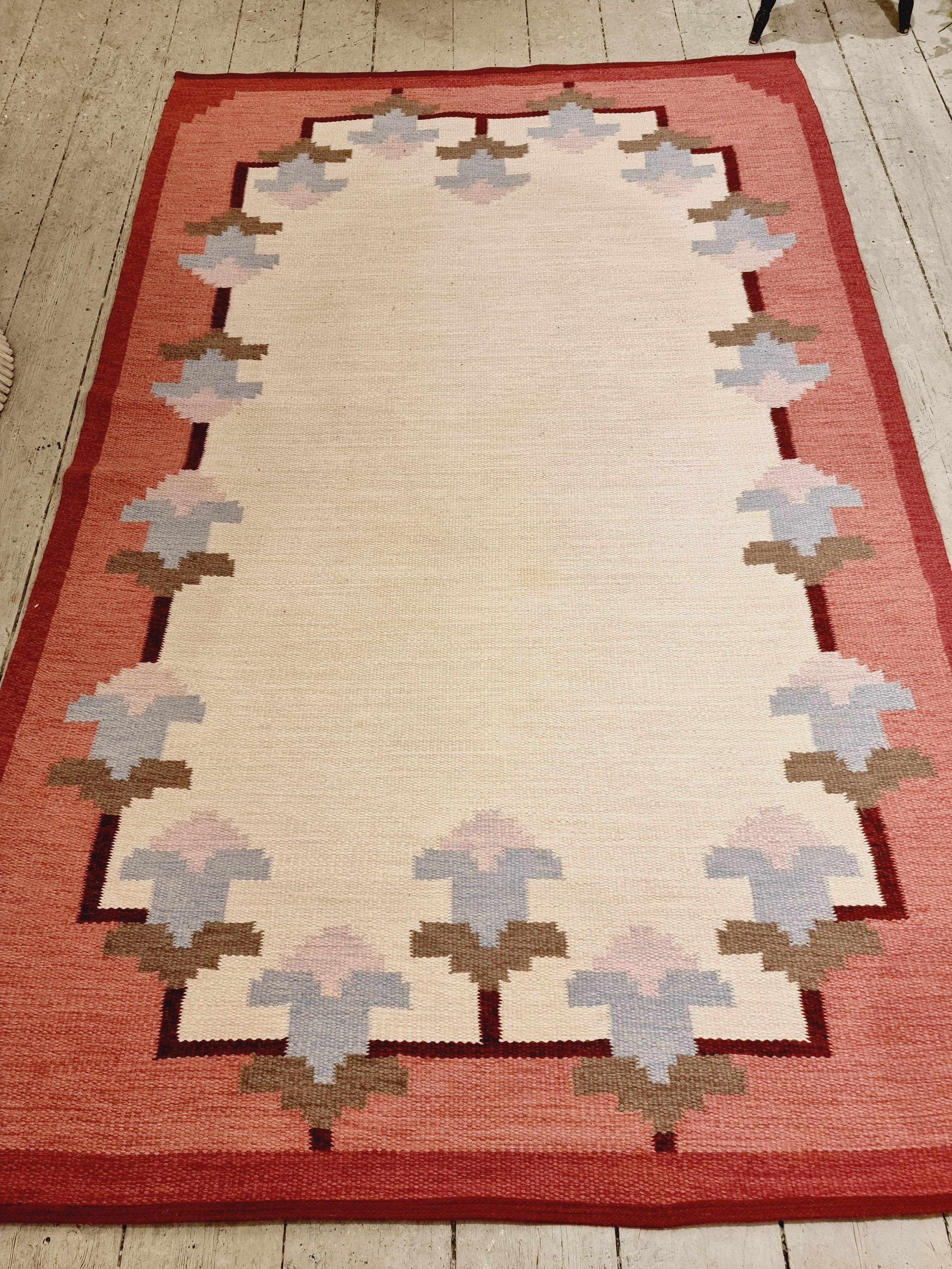 Mid-20th Century Rölakan / Swedish flatweave carpet by Polly Björkman, 248x162 cm, Swedish Modern For Sale