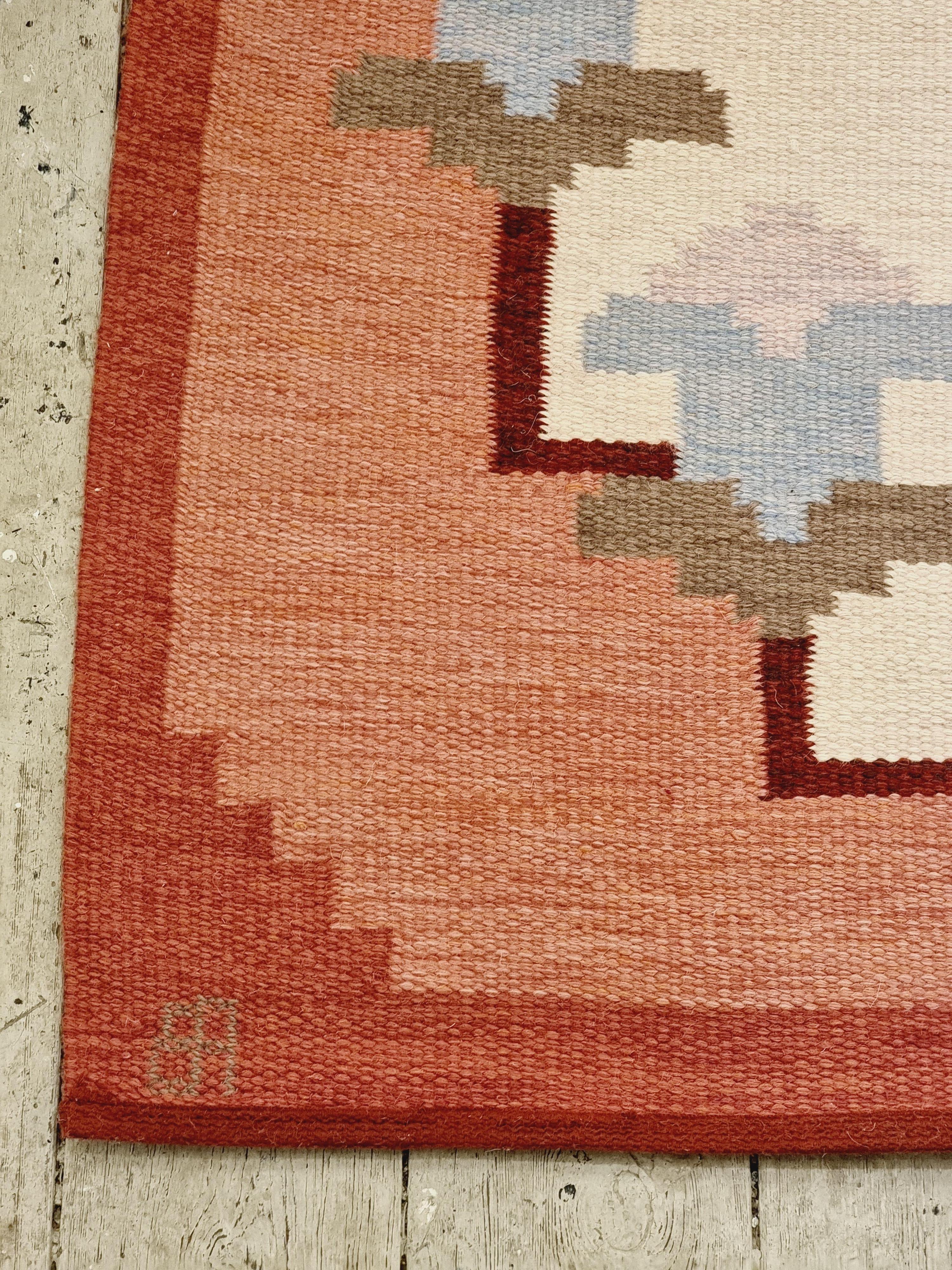 Cotton Rölakan / Swedish flatweave carpet by Polly Björkman, 248x162 cm, Swedish Modern For Sale
