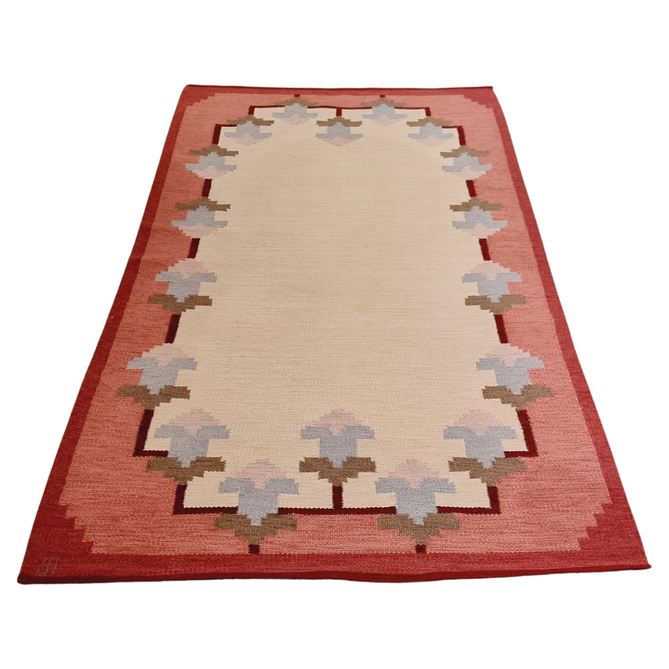 Rölakan / Swedish flatweave carpet by Polly Björkman, 248x162 cm, Swedish Modern For Sale