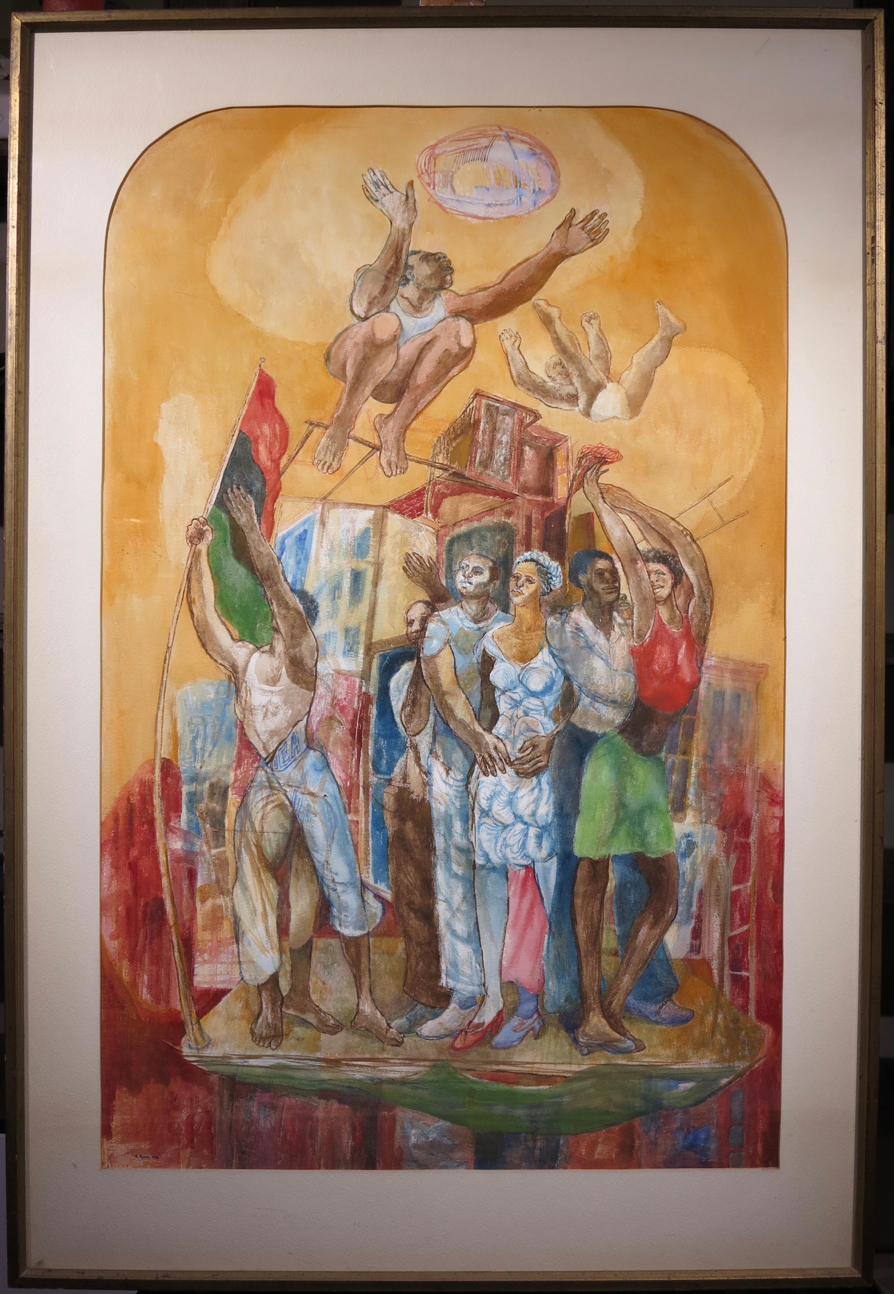 The People (Urban African-American Afrofuturism Landscape) - Painting by Roland Ayers