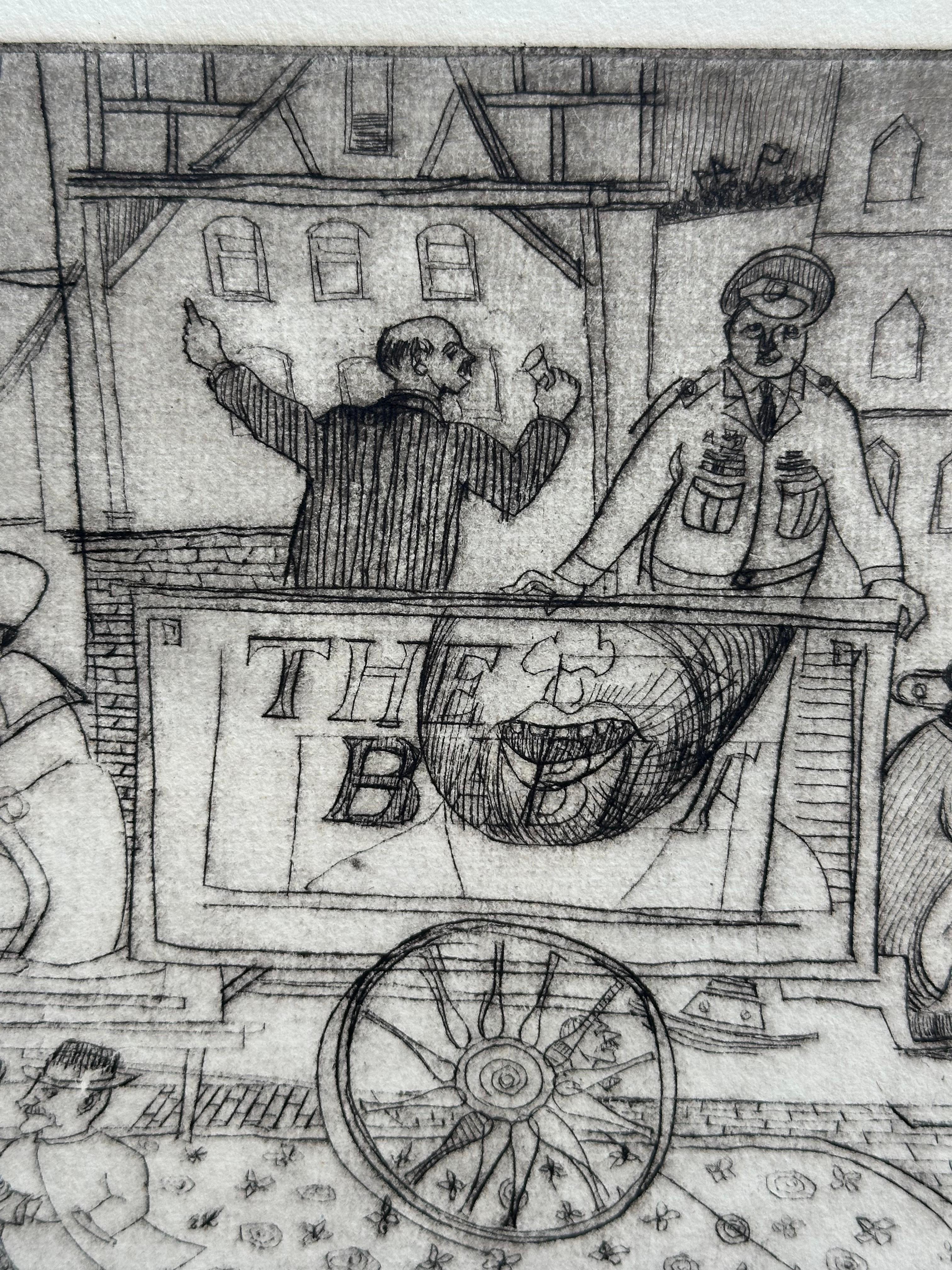 Roland Ayers (1932-2014). 

Parade, 1960

Drypoint Etching, 5.5 × 17.75 inches. 

Signed, titled and dated by the artist in pencil, lower margin. 

Small tear, left margin which extends ½ inch into plate region. 

Artist and art educator, Roland
