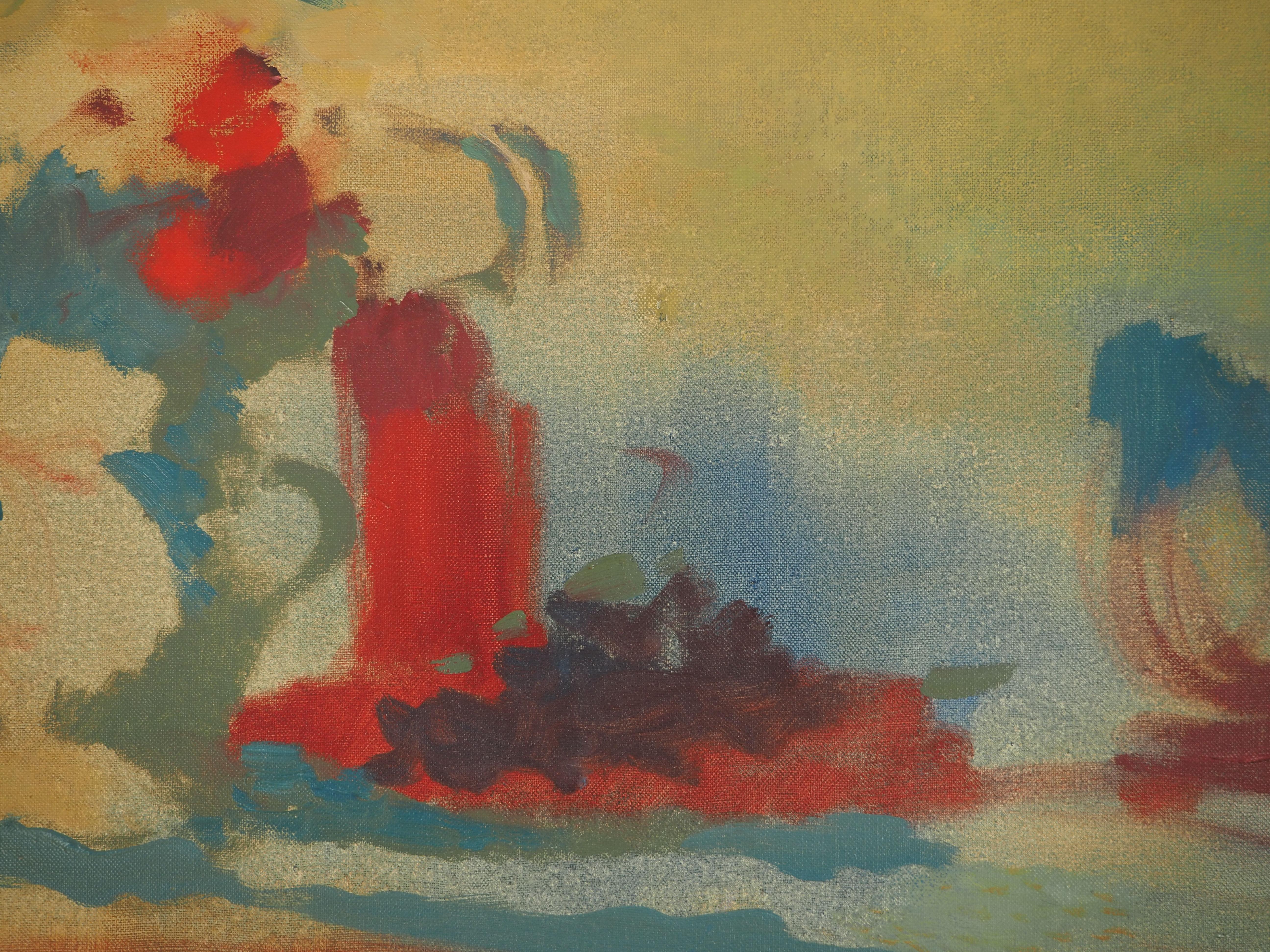 Surrealistisches Stillleben – Original Ölgemälde auf Leinwand, handsigniert (Braun), Abstract Painting, von Roland Bierge