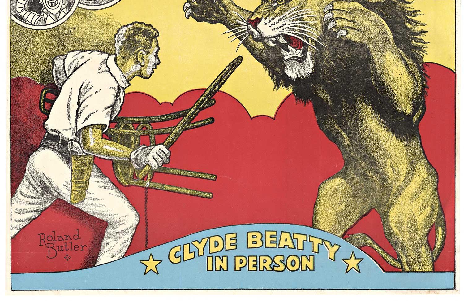 Clyde Beatty - Cole Bros. kombiniertes Original-Vintage-Poster, Circus – Print von Roland Butler
