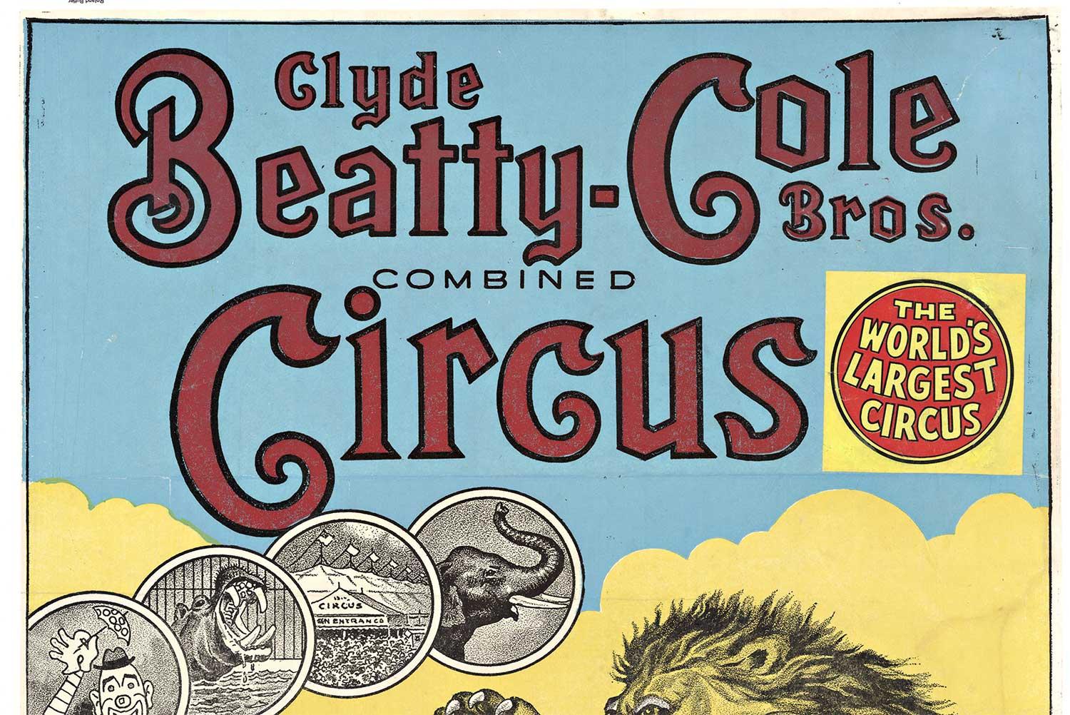 Clyde Beatty - Cole Bros. kombiniertes Original-Vintage-Poster, Circus (Amerikanische Moderne), Print, von Roland Butler