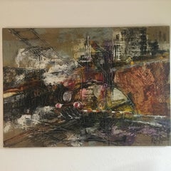 "Dampfzug bei Nacht" (1970) Original Öl auf Leinwand Signiert vom Künstler