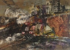 "Dampfzug bei Nacht" (1970) Original Öl auf Leinwand Signiert vom Künstler