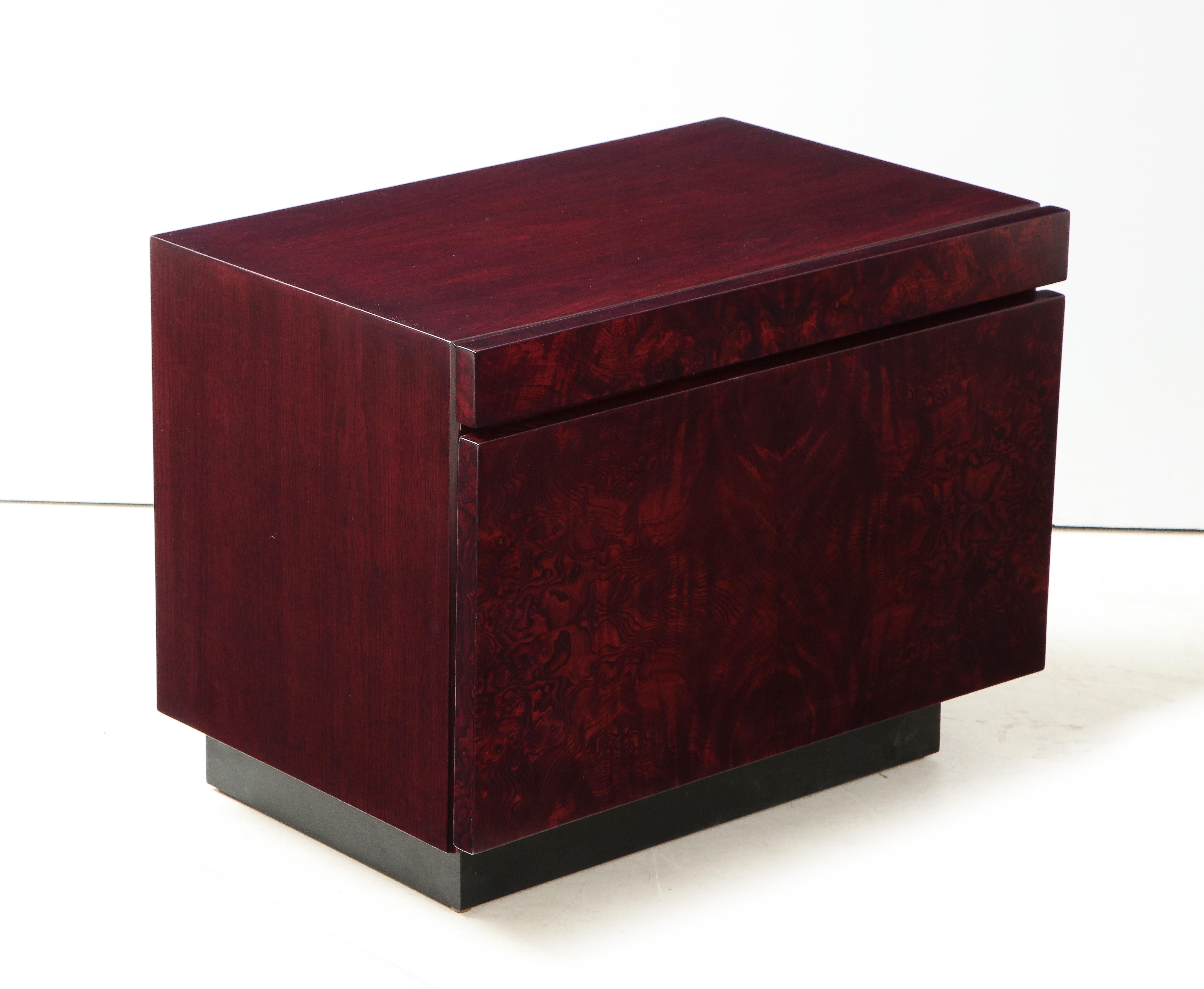 Mid-Century Modern Roland Carter Red Wine Stained Burl Nightstands