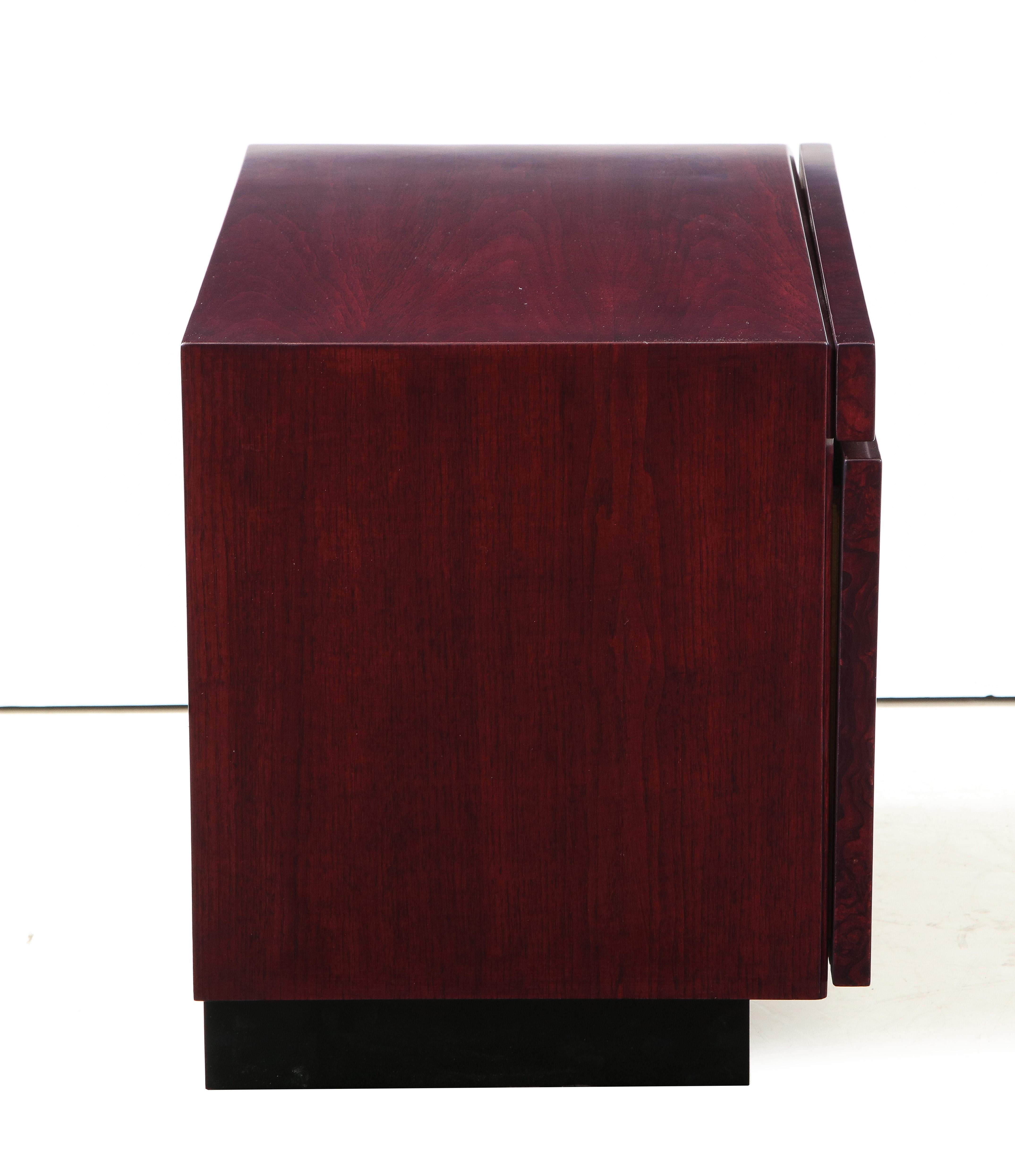 American Roland Carter Red Wine Stained Burl Nightstands