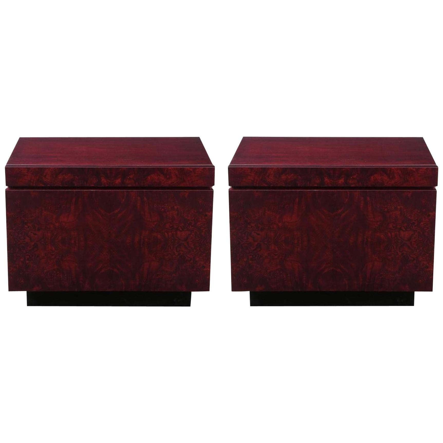 Roland Carter Red Wine Stained Burl Nightstands