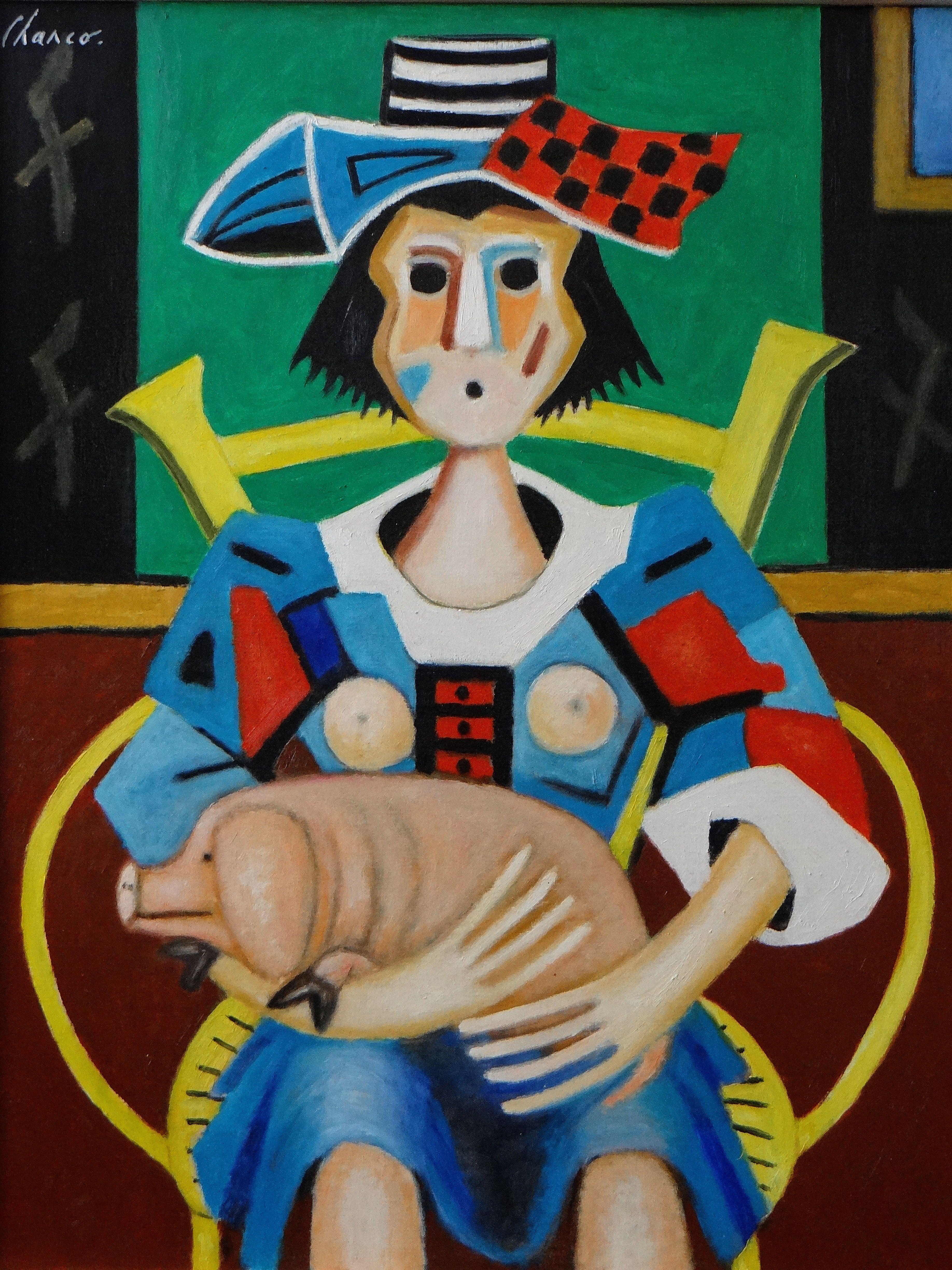 Roland Chanco Figurative Painting - Roland CHANCO (1914-2017), Painting "Piglet", 2000.