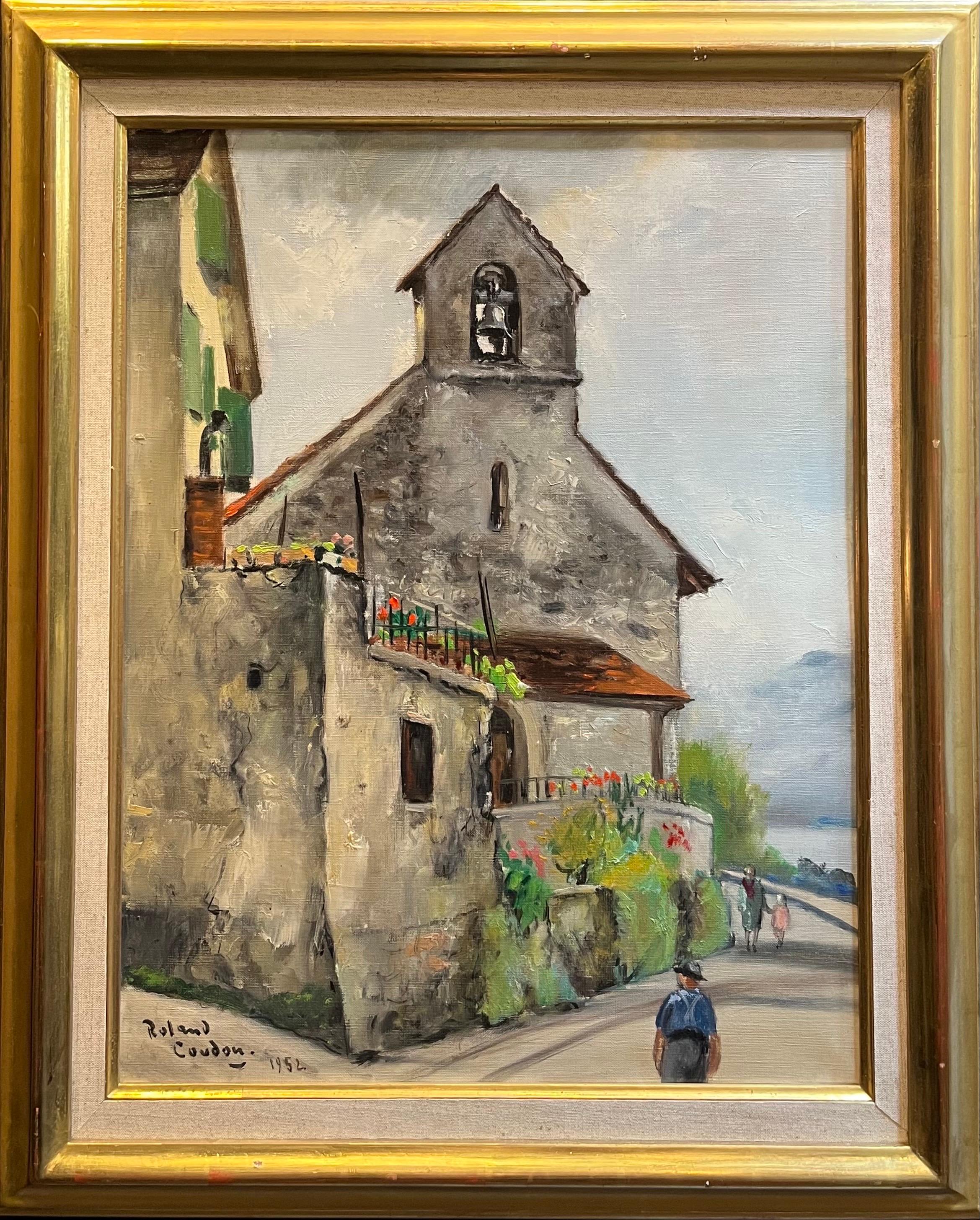 „Bell Tower“ von Roland Coudon – Öl auf Leinwand – 55x42 cm – Painting von Roland Coudan