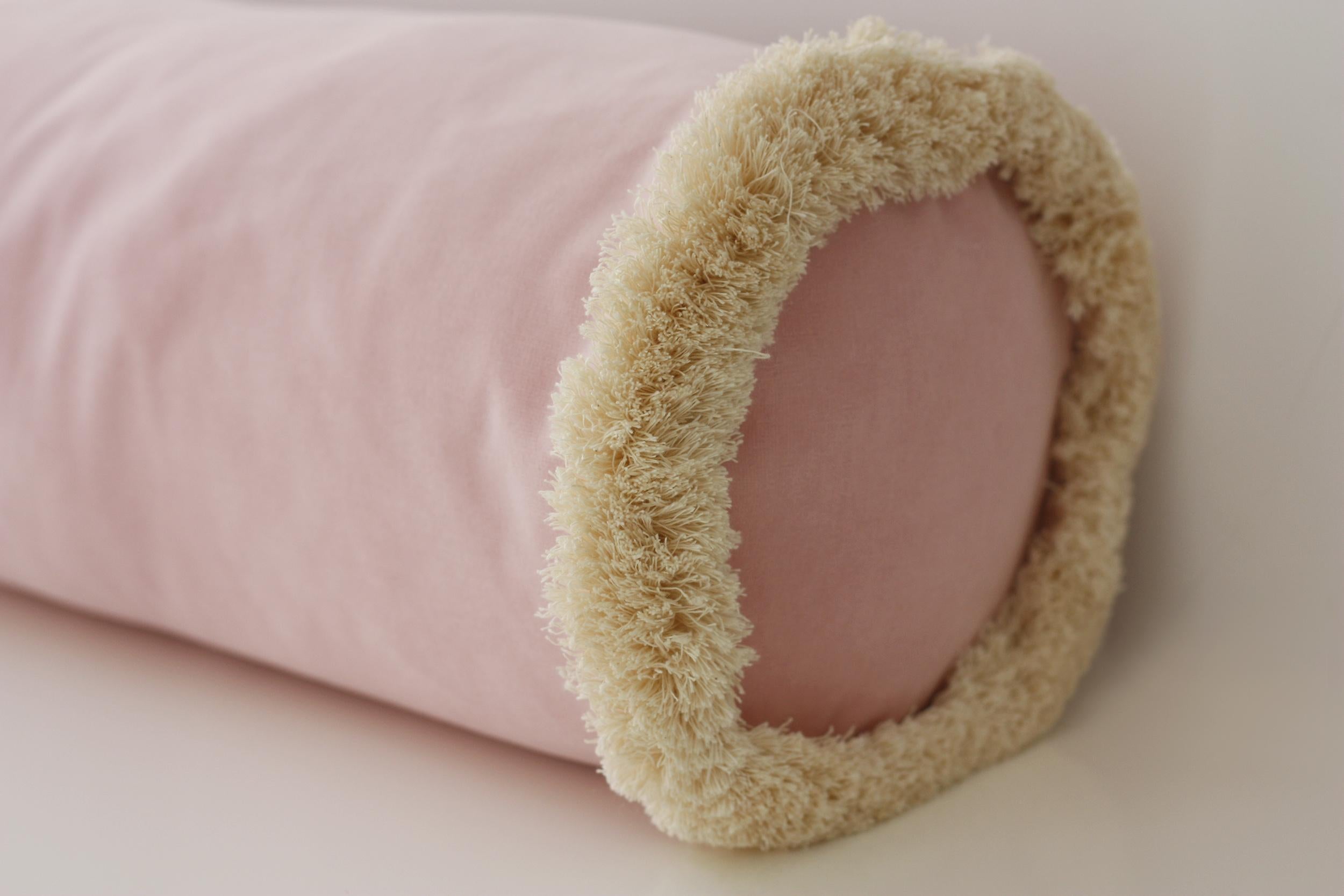 Portuguese Roland Cappuccino Bege Bolster Velvet Deluxe Handmade Decorative Cushion For Sale