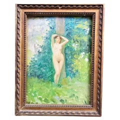 Roland De Baere – Nude in a Forest Landscape, Oil on Panel