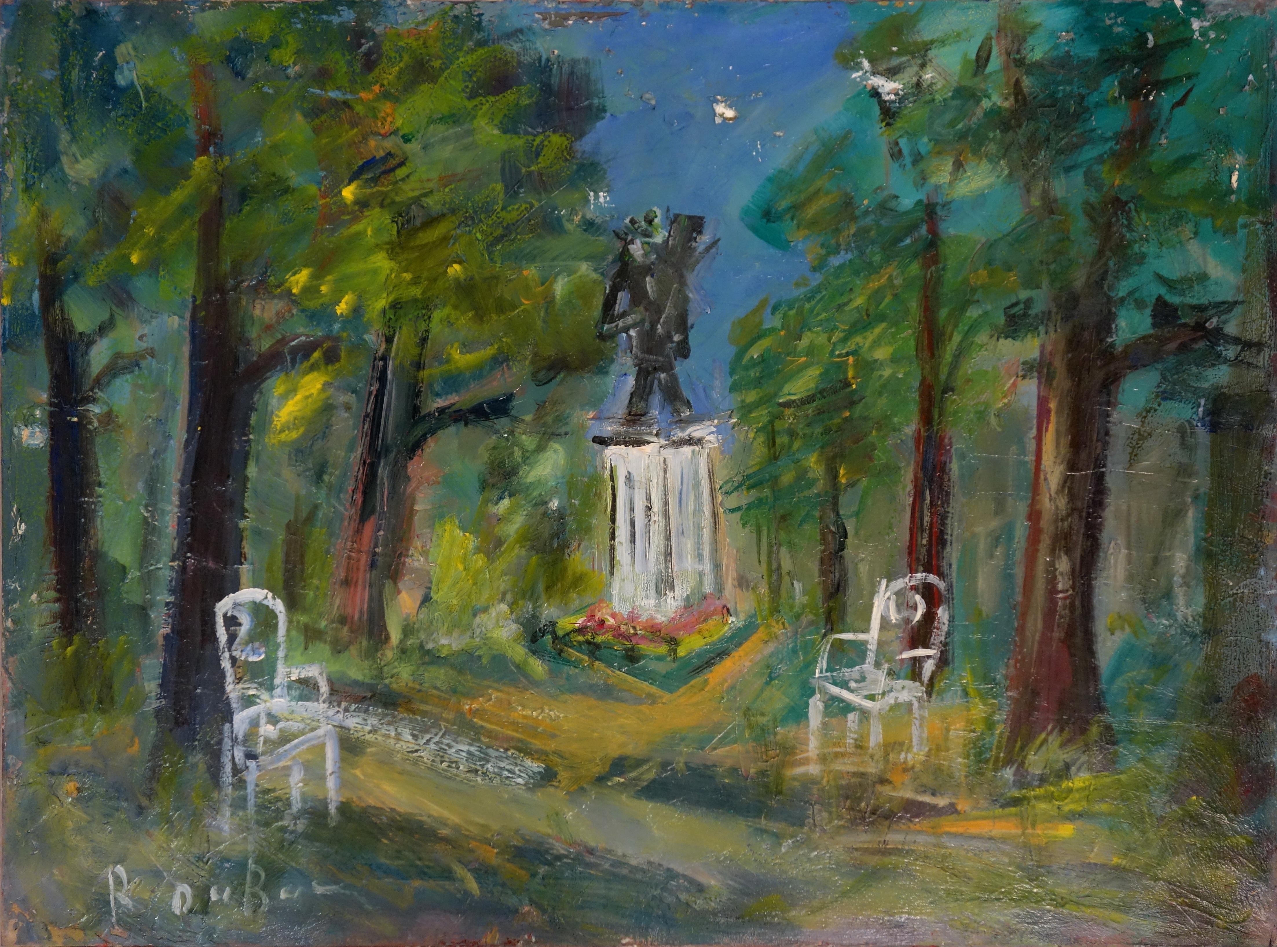 Roland DUBUC Landscape Painting - Auvers sur Oise : Van Gogh Square - Oil on Canvas