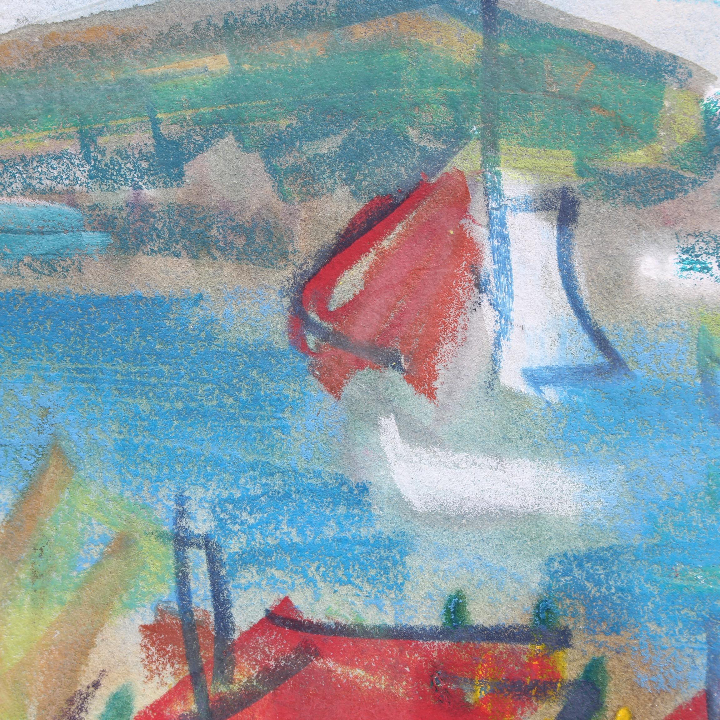 'French Riviera Scene II' gouache on fine art paper, by Roland DuBuc (circa 1960s - 70s). Longtime Riviera resident Somerset Maugham coined the memorable description of the Riviera as 'a sunny place for shady people'. He wrote further, 'The shores
