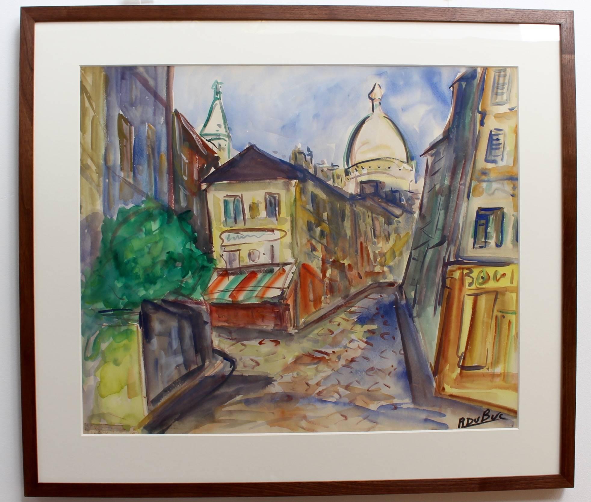 Montmartre View from Rue Lepic, Paris - Painting by Roland DUBUC