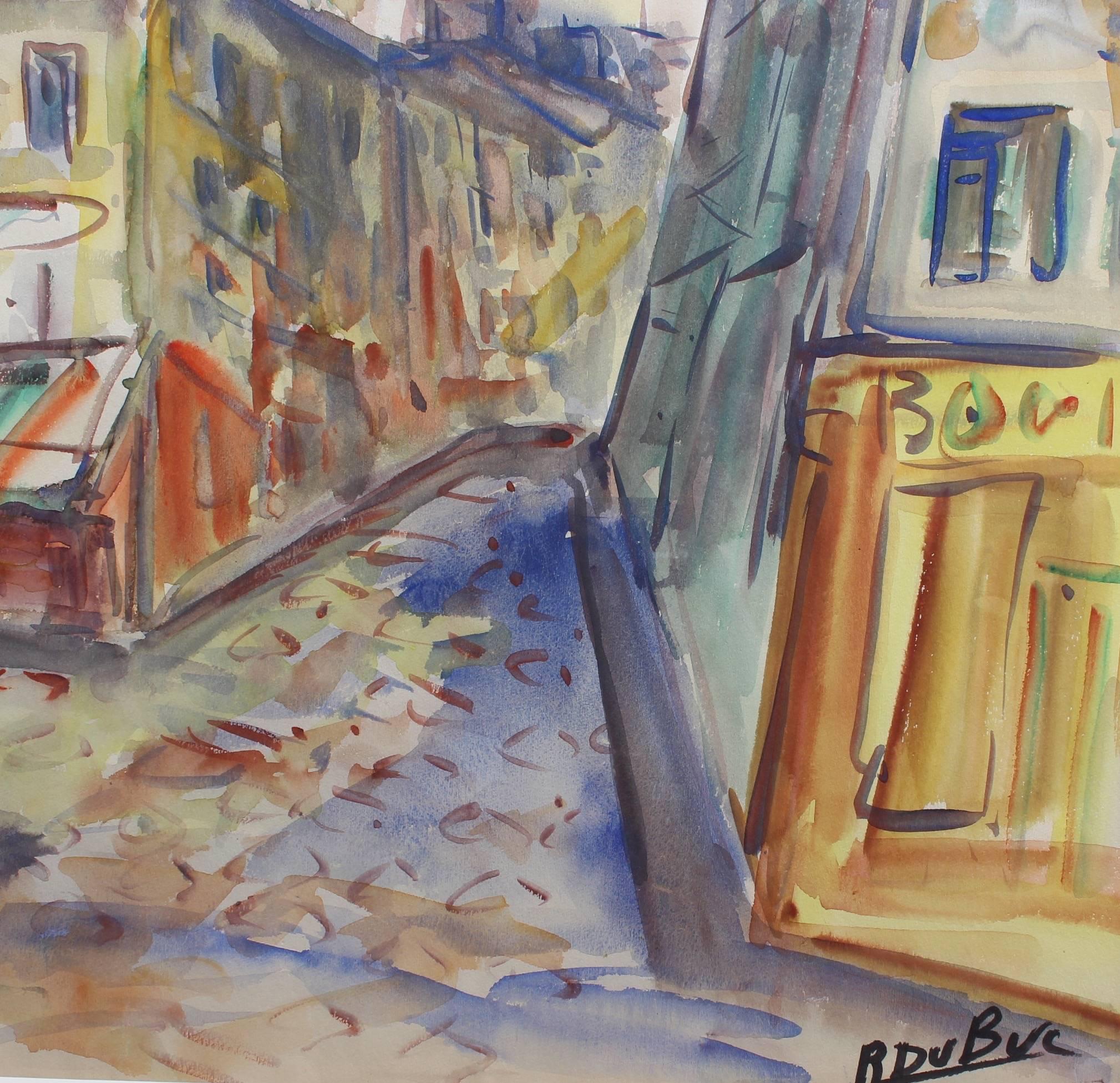 Montmartre View from Rue Lepic, Paris - Gray Landscape Painting by Roland DUBUC