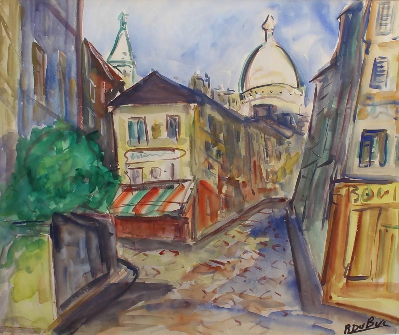 Roland DUBUC Landscape Painting - Montmartre View from Rue Lepic, Paris