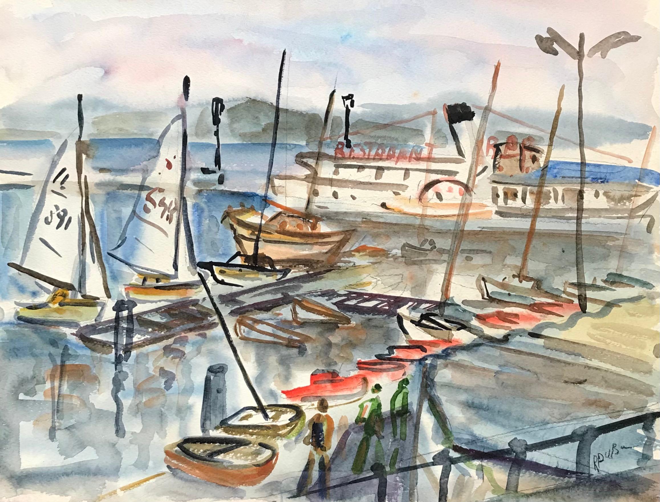 Roland DUBUC Landscape Painting - Start of regatta
