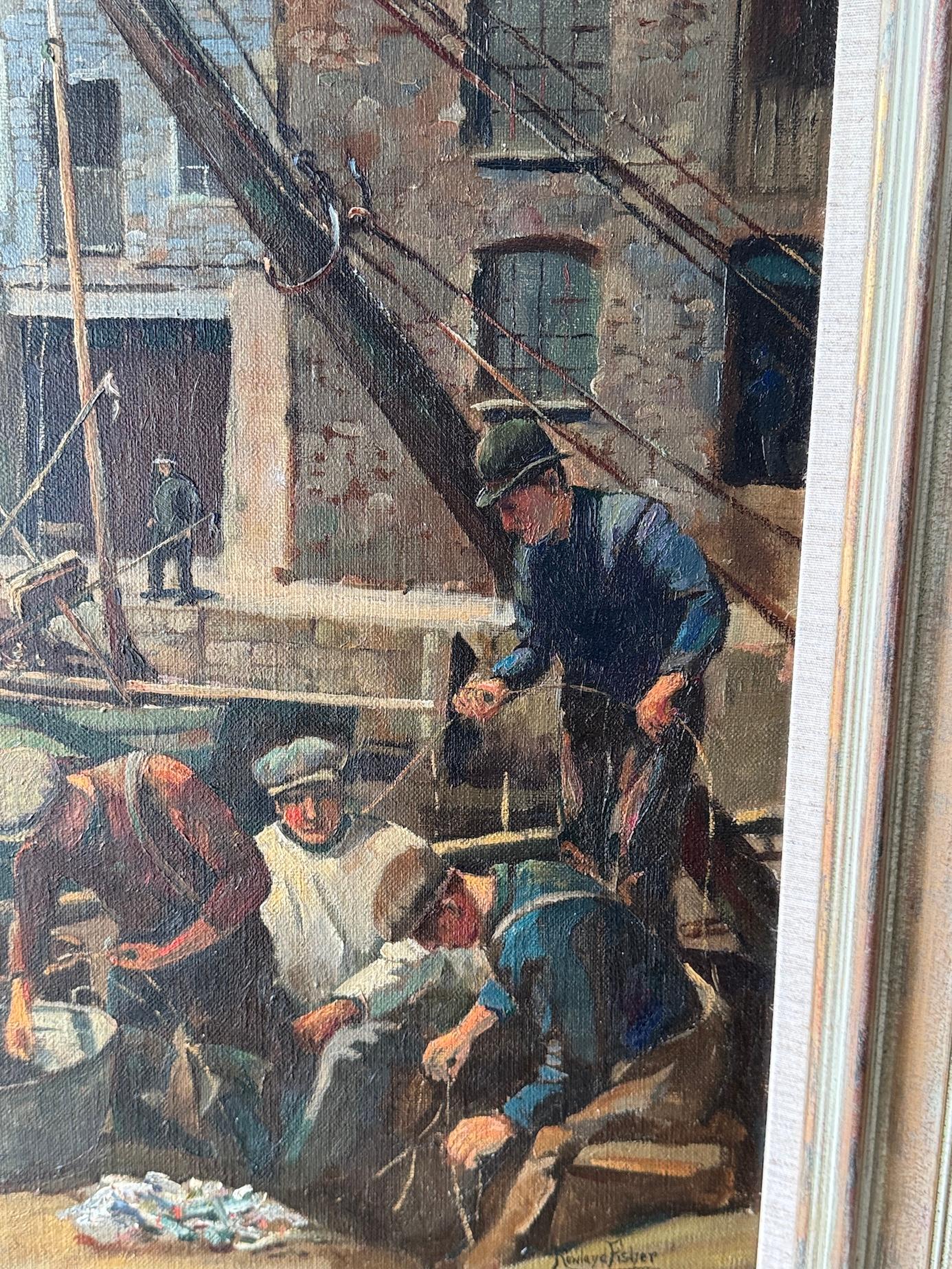 English School Newlyn Impressionist Pescadores clasificando pescado en el puerto de Mevagissey en venta 3