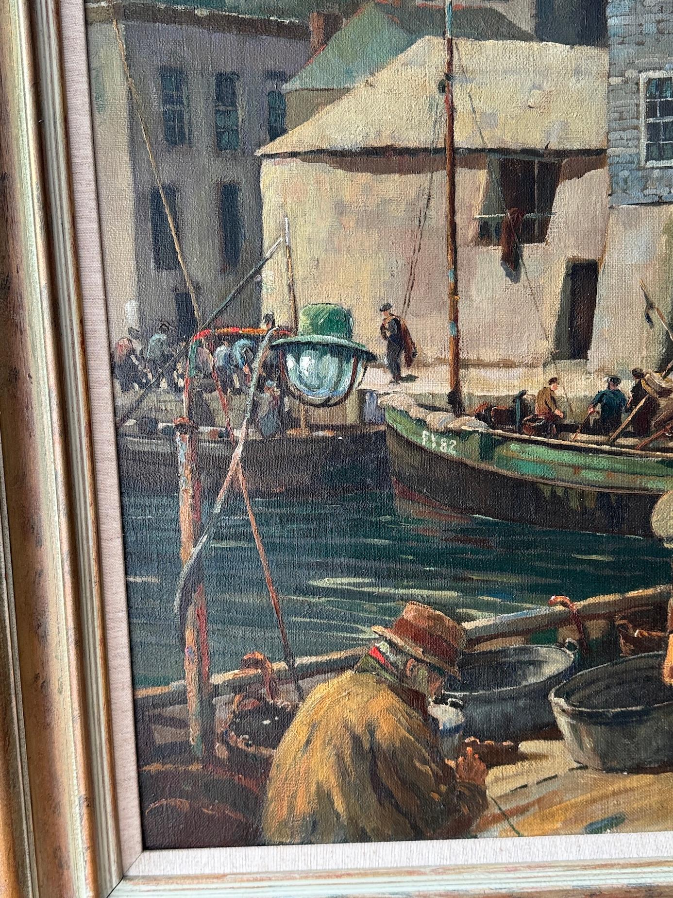 English School Newlyn Impressionist Pescadores clasificando pescado en el puerto de Mevagissey en venta 4