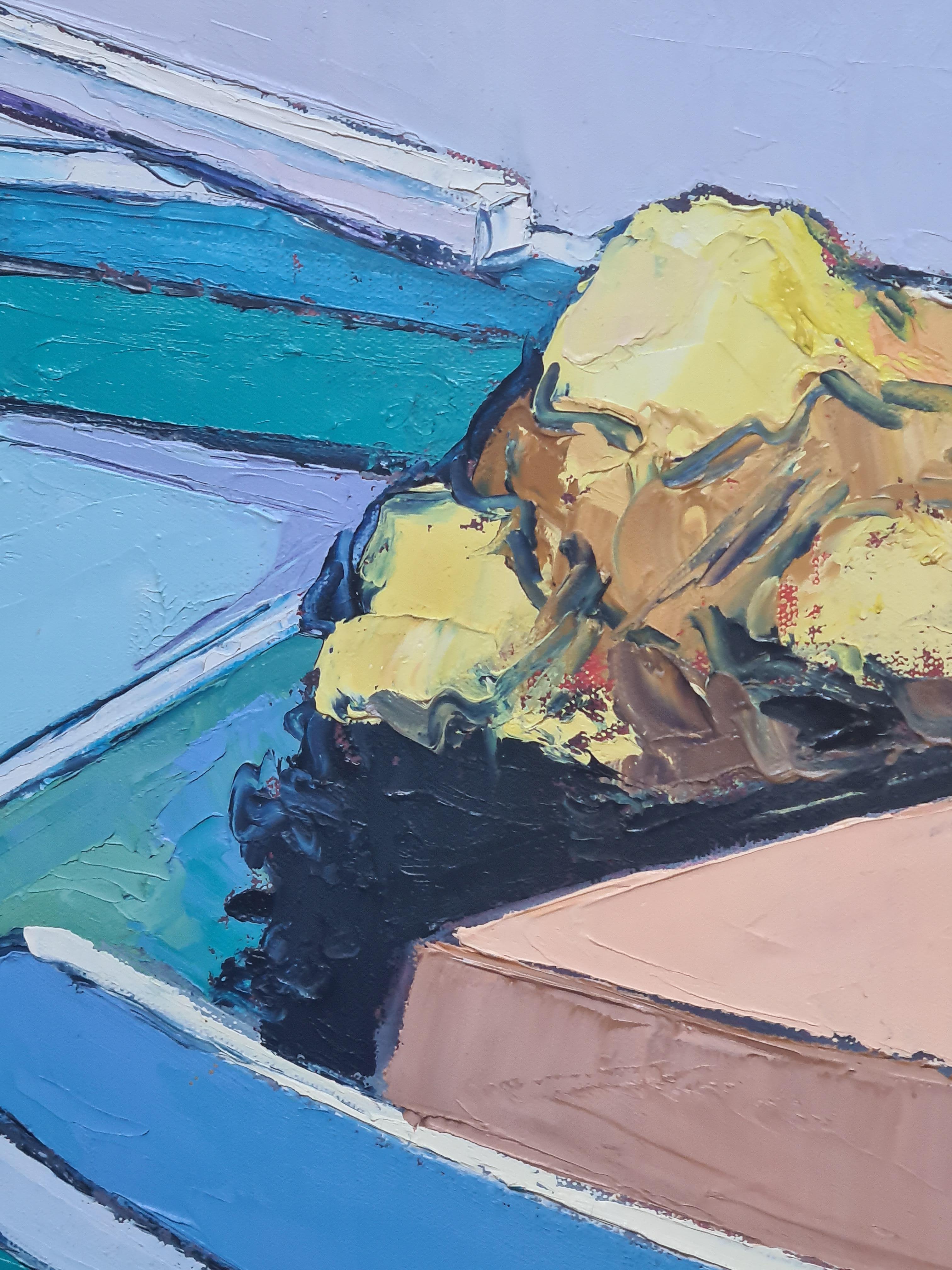Scène marine, bateaux au port, huile sur toile en vente 3
