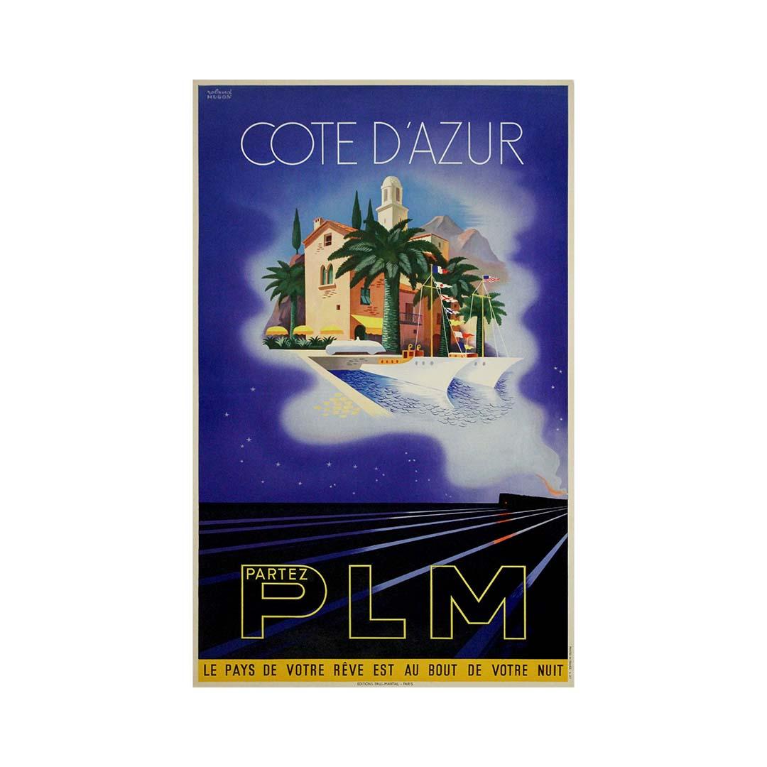 1937 Original-Reiseplakat von Roland Hugon - PLM Französische Riviera - Côte d'Azur im Angebot 3