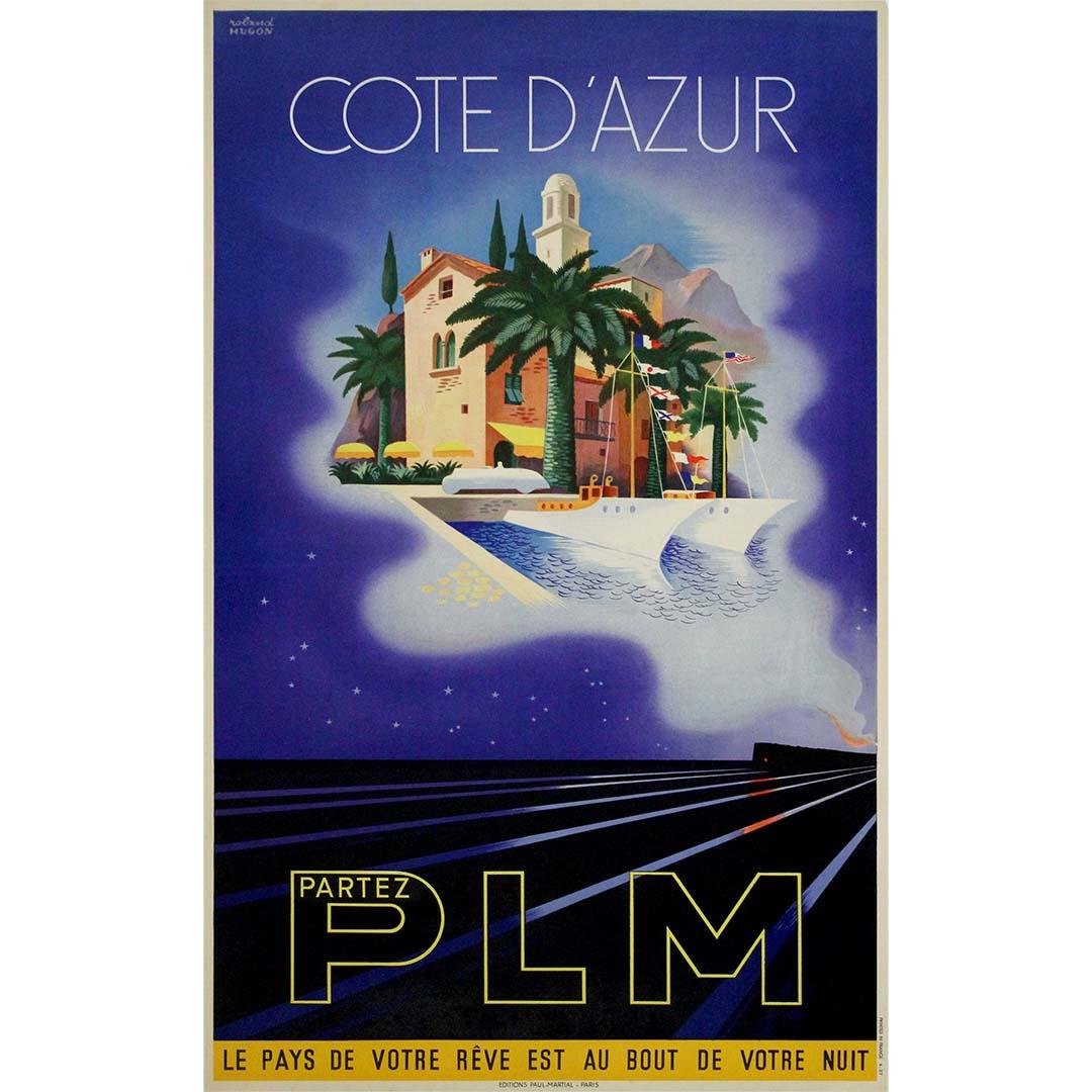 1937 original travel poster by Roland Hugon - PLM French Riviera - Côte d'Azur