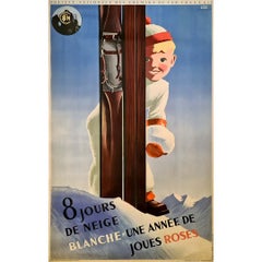 Vintage 1938 original travel poster by Roland Hugon - 8 Days of White Snow